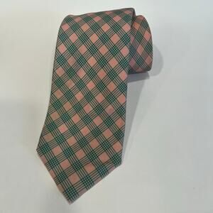 Luigi Borrelli Napoli 100% Silk Neck Tie Made in Italy Pink Green Plaid JP